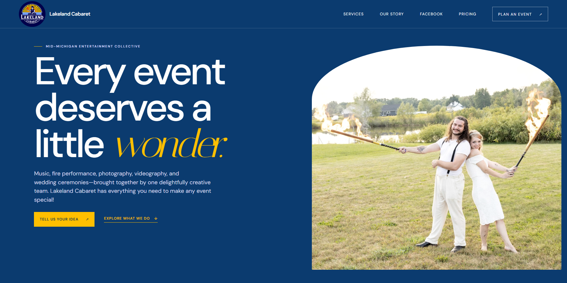 Lakeland Cabaret website with entertainment services and event photography.